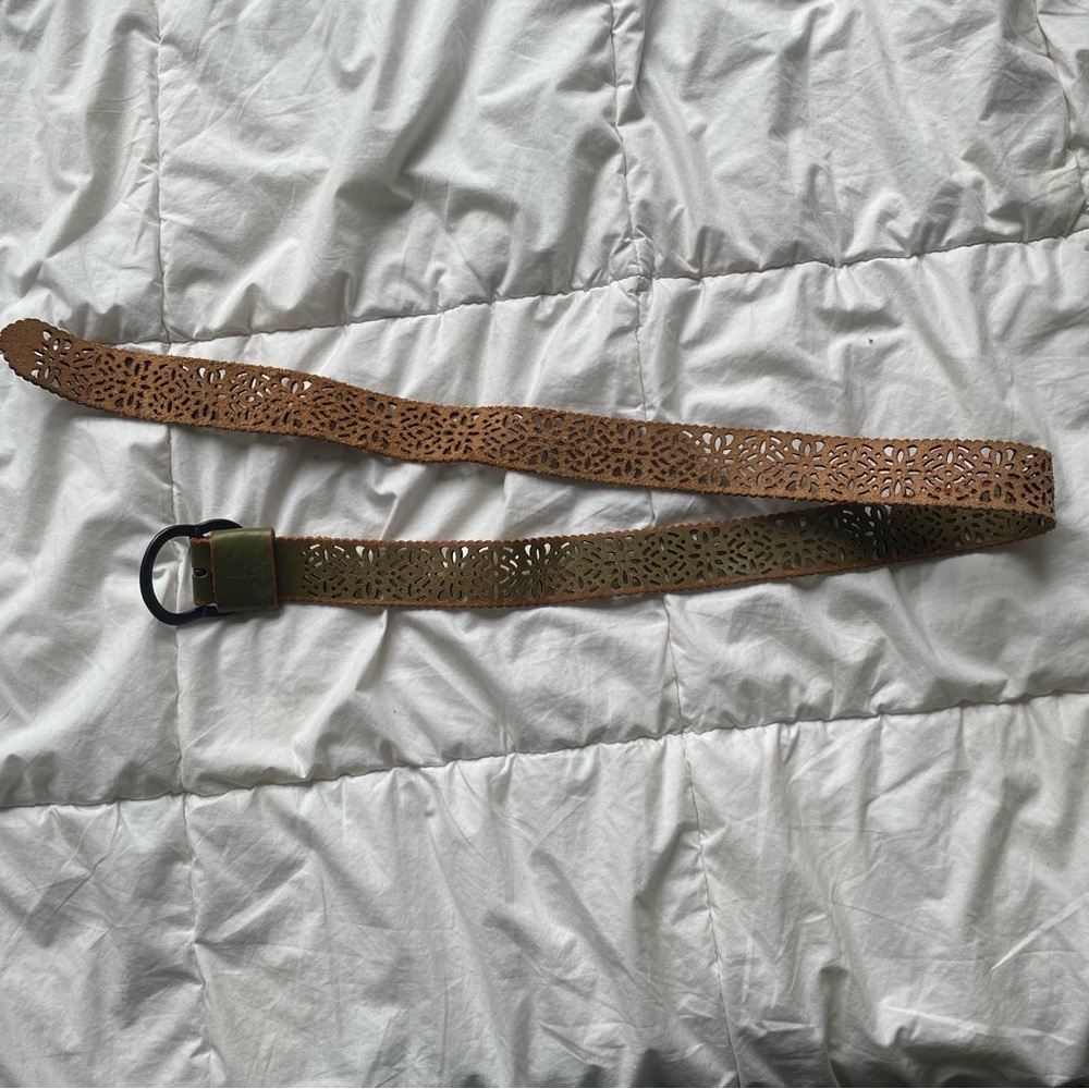 Brown and green Leather Cutout Belt
